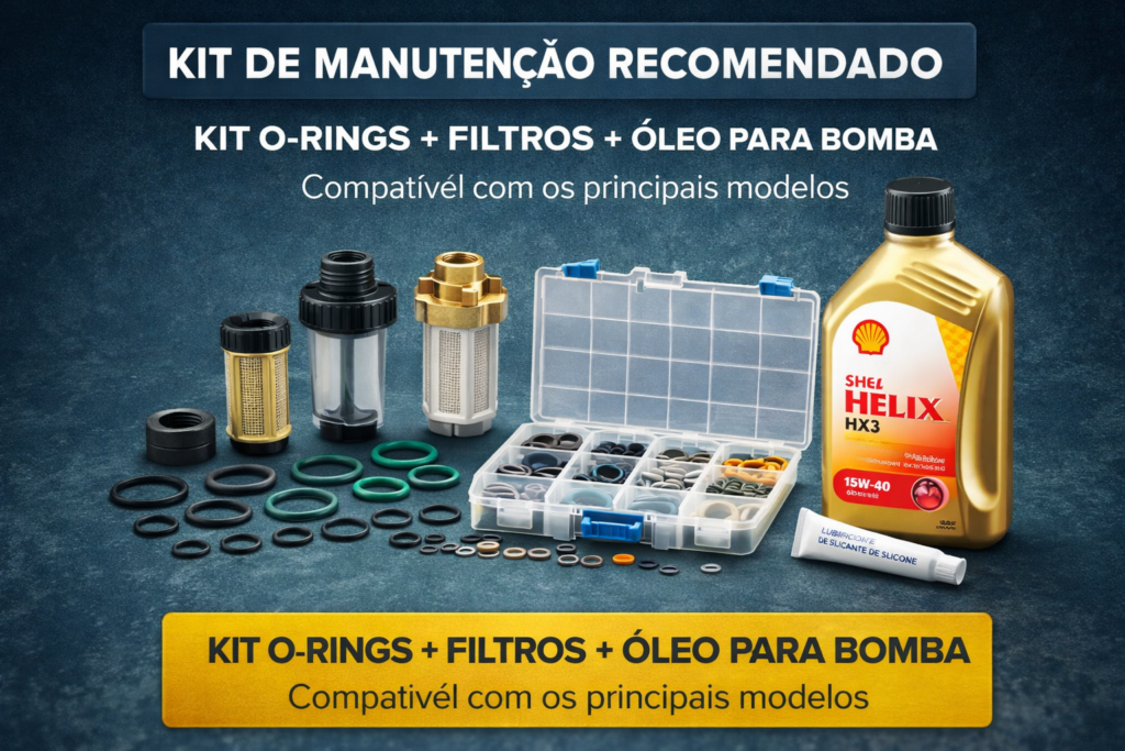 sugerido: "kit manutenção lavadora de alta pressão o-rings filtros óleo bomba"