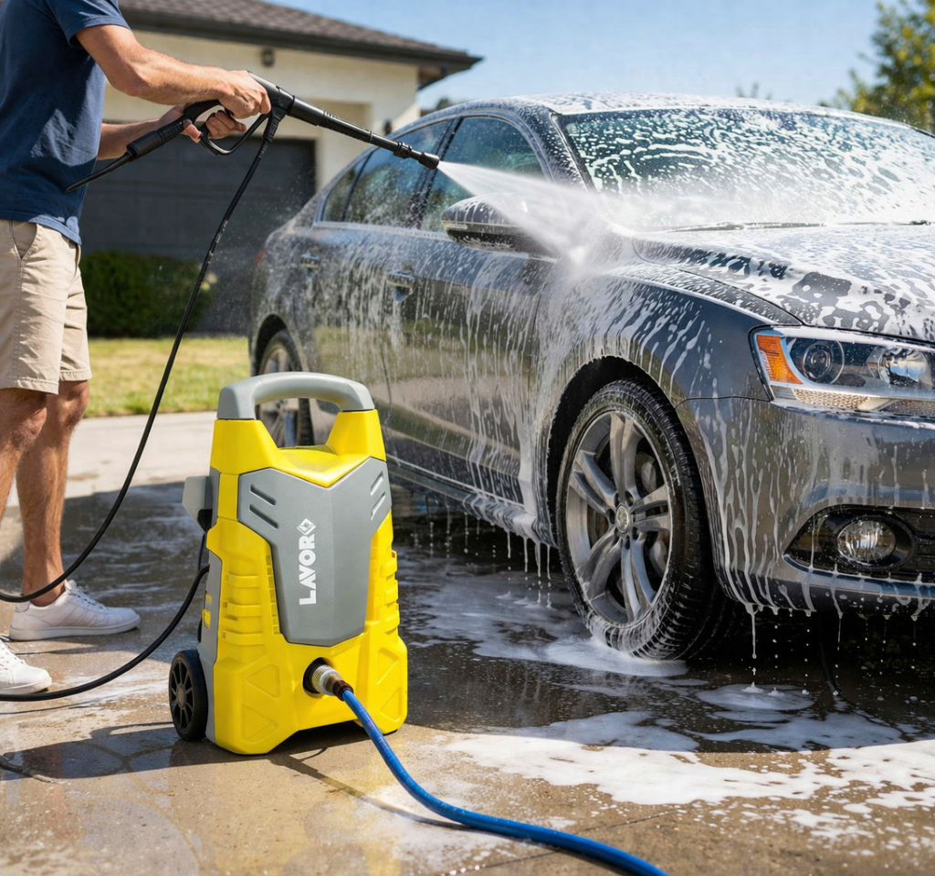 Lavagem de carro no sol brilhante