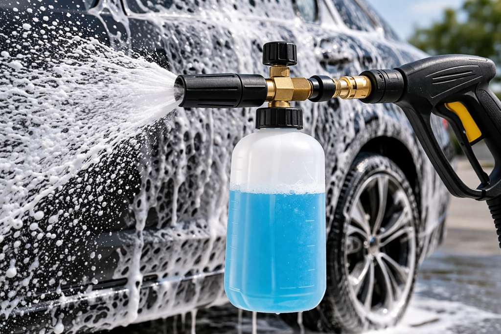 canhão de espuma sendo usado em carro